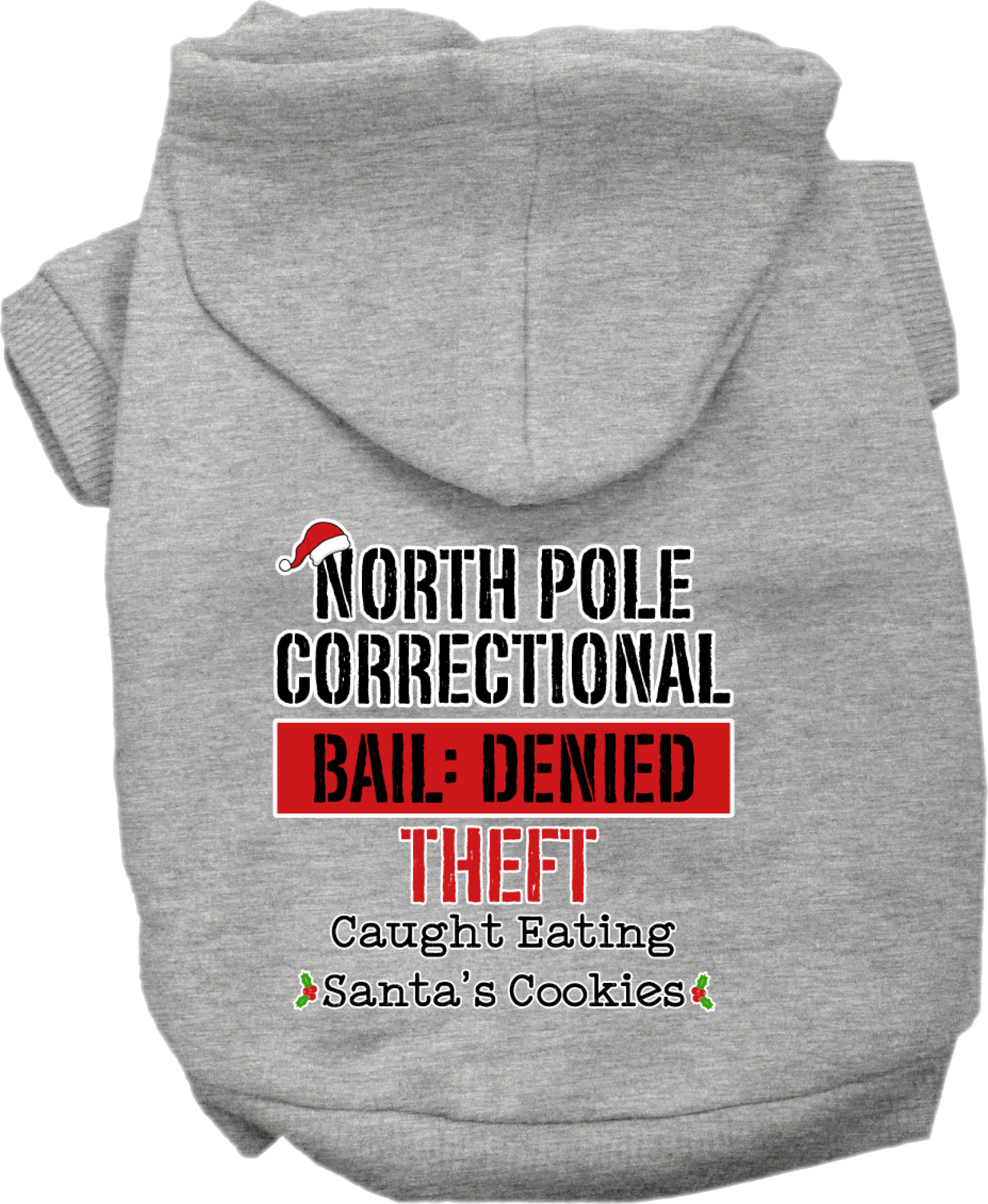 North Pole Correctional Screen Print Dog Hoodie Grey Size MD